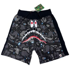 Bape Black & Gray Camo Shark Face Shorts with Blue Accents